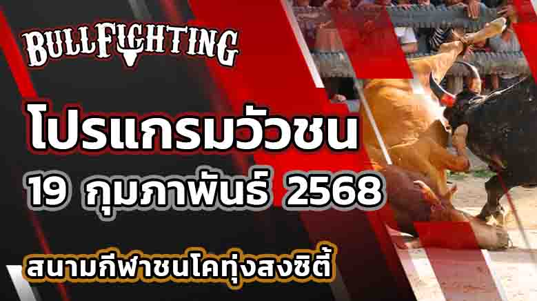 โปรแกรมวัวชน สนามกีฬาชนโคทุ่งสงซิตี้ วันที่ 19 ก.พ. 68 เว็บไซต์ : Bullfighting.Bet