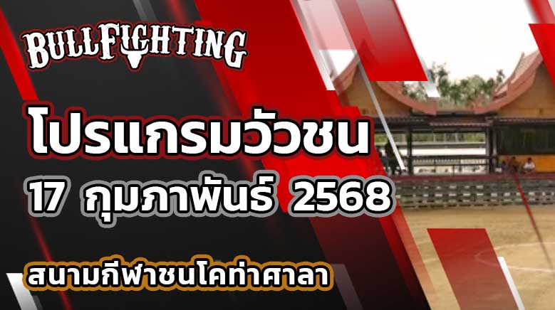 โปรแกรมวัวชน สนามกีฬาชนโคท่าศาลา วันที่ 17 ก.พ. 68 : Bullfighting.Bet