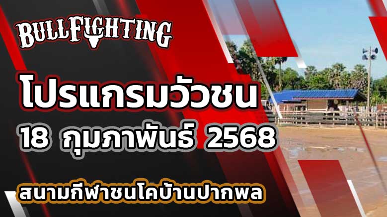 โปรแกรมวัวชน สนามกีฬาชนโคบ้านปากพล วันที่ 18 ก.พ. 68 : Bullfighting.Bet