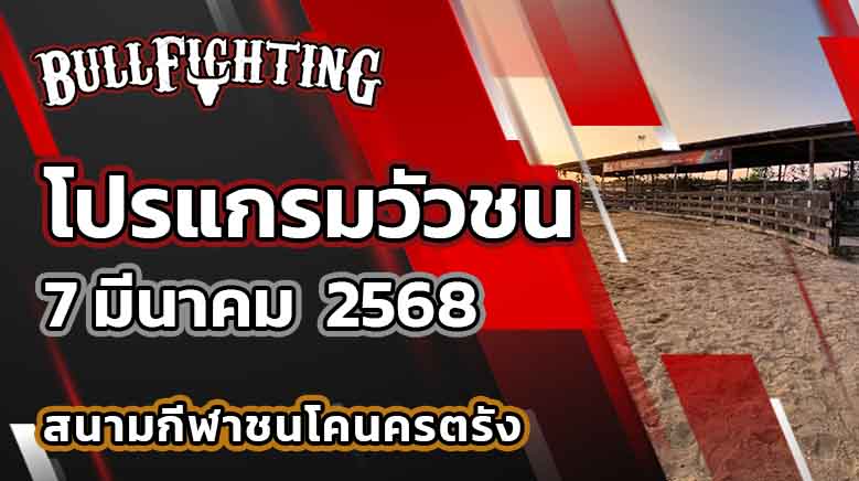โปรแกรมวัวชน สนามกีฬาชนโคนครตรัง 7 มีนาคม 2568 เว็บไซต์ : Bullfighting.bet