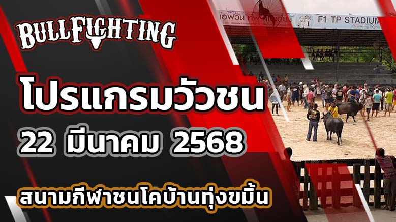 โปรแกรมวัวชน สนามชนโคบ้านทุ่งขมิ้น 22 มีนาคม 2568 เว็บไซต์ : bullfighting.bet