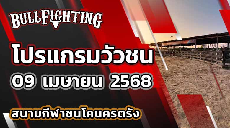 โปรแกรมวัวชน สนามกีฬาชนโคนครตรัง 09 เมษายน 2568 : Bullfighting.Bet