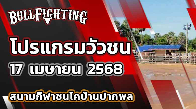 โปรแกรมวัวชน สนามกีฬาชนโคปากพล 17 เมษายน 2568 เว็บไซต์ : Bullfighting.bet