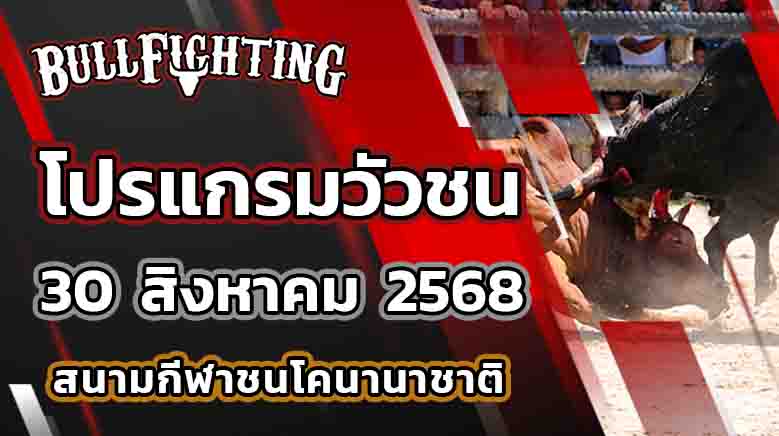 โปรแกรมวัวชน สนามกีฬาชนโคนานาชาติ วันที่ 30 สิงหาคม 2568