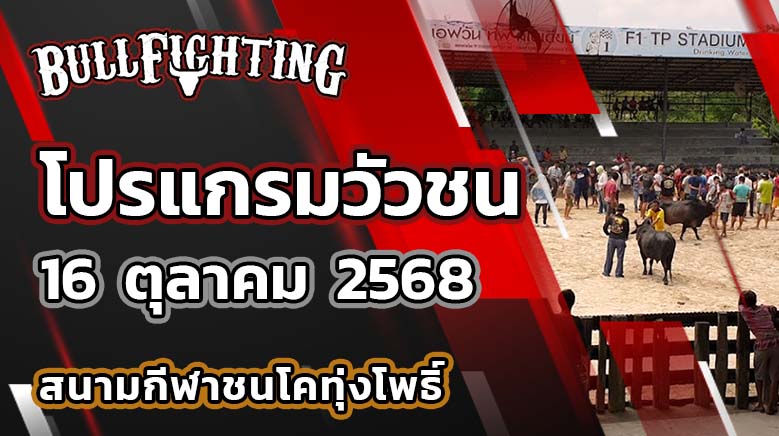 โปรแกรมวัวชน สนามกีฬาชนโคทุ่งโพธิ์ 16 ตุลาคม 2568 เว็บไซต์ : Bullfighting.bet