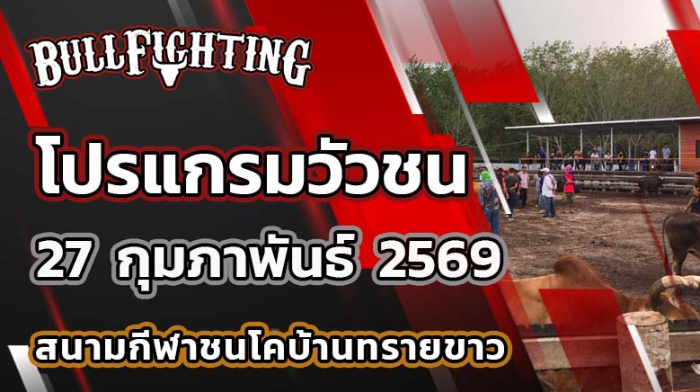 โปรแกรมวัวชน สนามกีฬาชนโคทรายขาว วันที่ 27 กุมภาพันธ์ 2569 เว็บไซต์ : Bullfighting.Bet