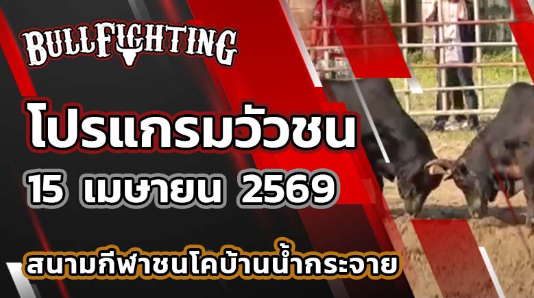 โปรแกรมวัวชน สนามกีฬาชนโคบ้านน้ำกระจาย วันที่ 15 เมษายน 2569 เว็บไซต์ : Bullfighting.bet
