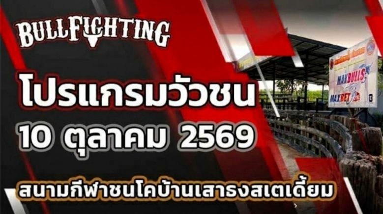 โปรแกรมวัวชน สนามกีฬาชนโคบ้านเสาธงสเตเดี้ยม วันที่ 10 ตุลาคม 2569 เว็บไซต์ Bullfighting.bet