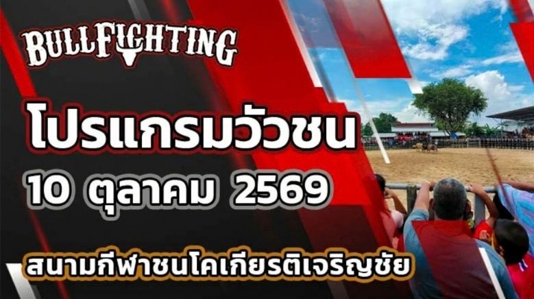 โปรแกรมวัวชน สนามกีฬาชนโคเกียรติเจริญชัย บ้านผัง 34 วันที่ 10 ตุลาคม 2569 เว็บไซต์ Bullfighting.bet